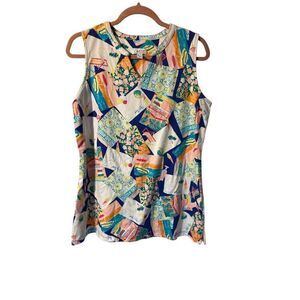 Denim & Co. printed perfect jersey split V-neck tunic top size medium